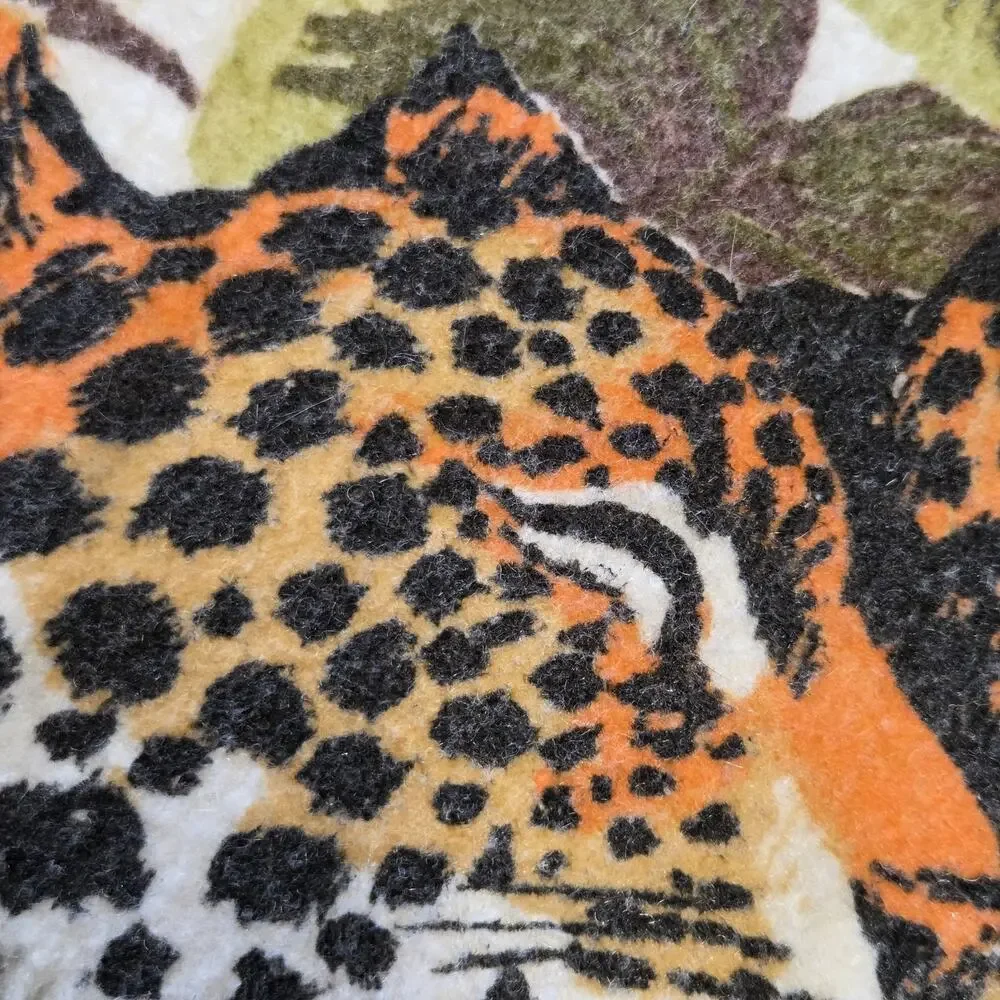 Vintage 1980s Blanket Owen Jungle Print Leopard Floral Nylon Polyester USA Made